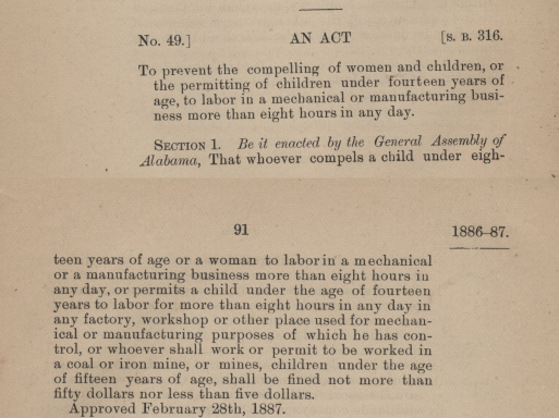 Child Labor Law of Alabama 1887