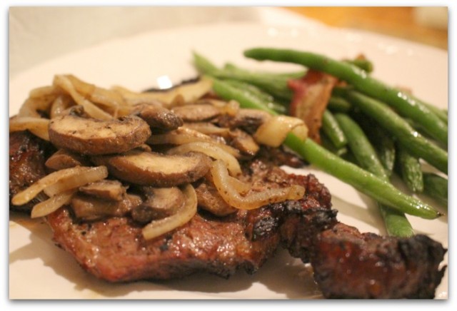 Peppered Ribeye with Mushrooms and Onions