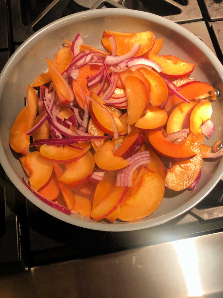 plums and purple onions