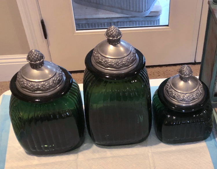 set of 3 green canisters